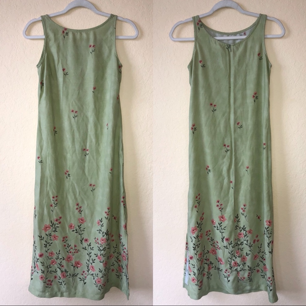 Coldwater Creek Green Floral Sleeveless Maxi Dress